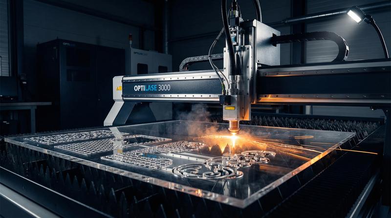Máquina de corte a laser em funcionamento cortando acrílico em Recife